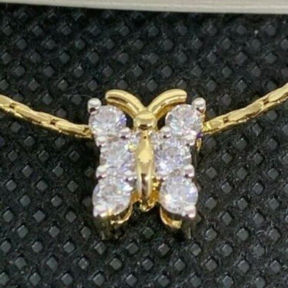 RS Covenant #7159 Gold Butterfly Cubic Zirconia Necklace w/lifetime warranty 18" - Picture 2 of 5